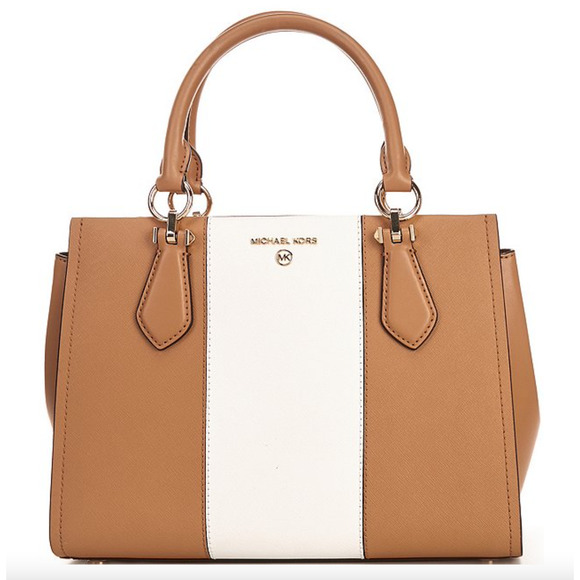 NWT Michael Kors Marilyn Medium Saffiano Leather Satchel Bag - Peanut Multi - Picture 1 of 4